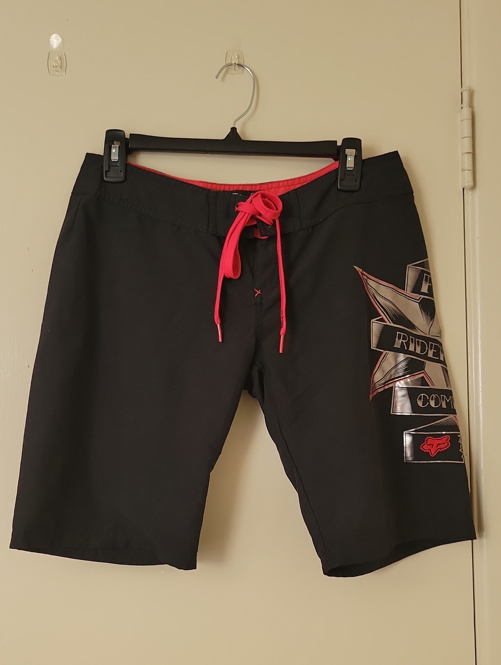 Fox Women's Black Swim Boardshorts with Red Drawstring